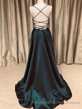 A Line V Neck Backless Long Semi Formal Prom Dresses Simple Dark Green Semi Formal Prom Evening Gowns